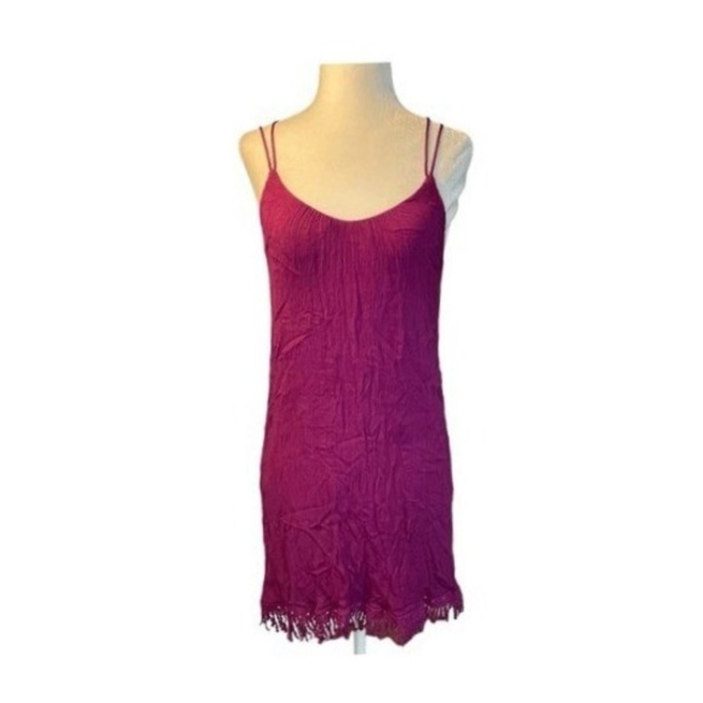 Socialite Lace Trim Mini Dress Plum Crinkle Knit Crochet Trim Sleeveless Coverup
